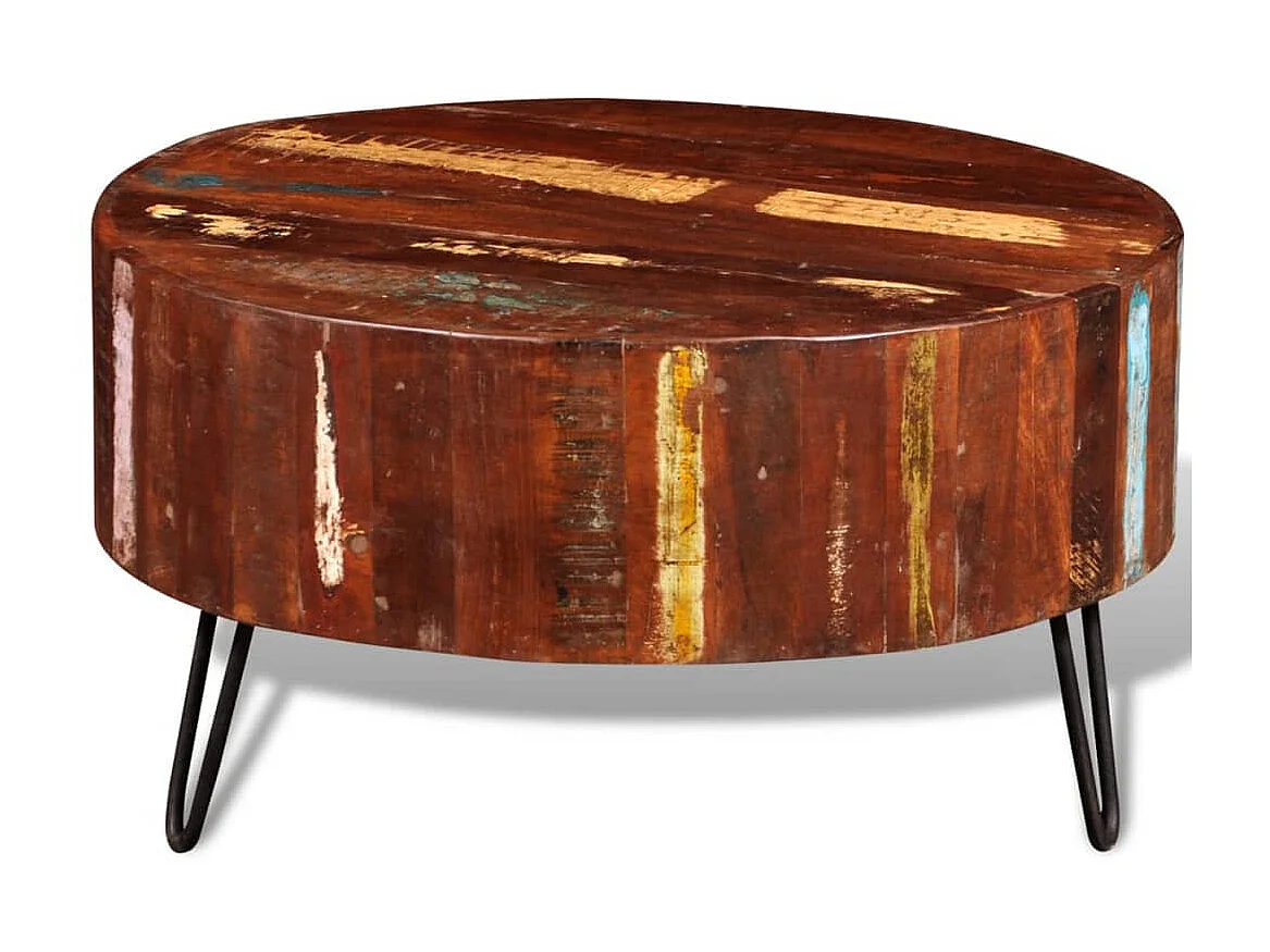 Mesa de centro redonda madera maciza reciclada ES84559