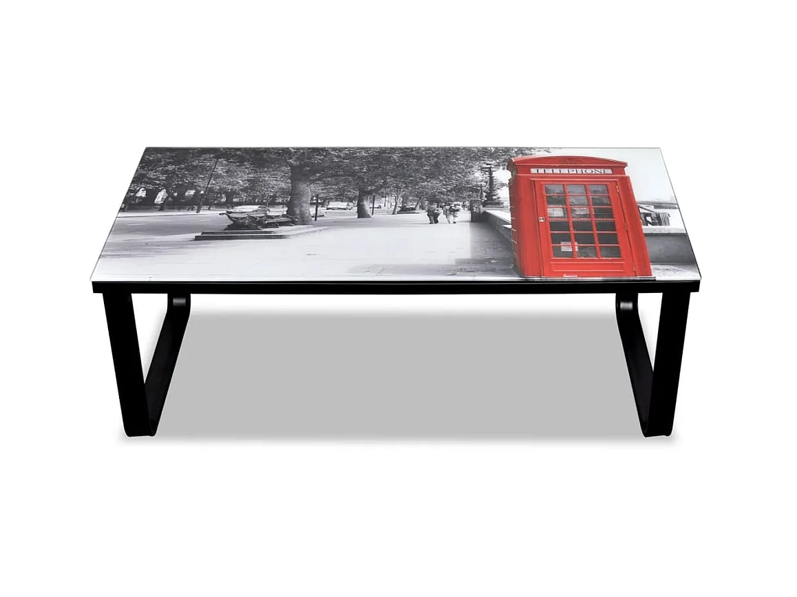 Table basse avec impression de cabine téléphonique Dessus verre OFR70474 BonneVie Meuble