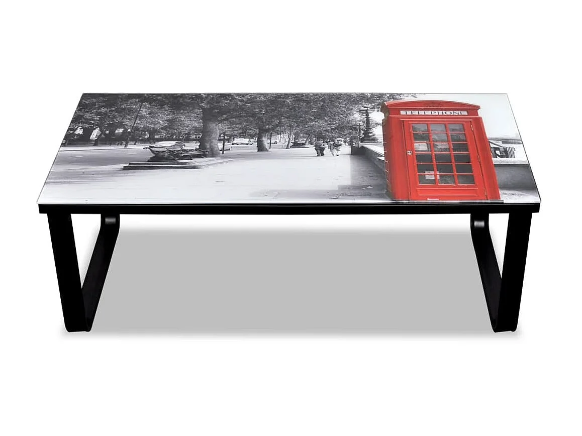 Table basse avec impression de cabine téléphonique Dessus verre OFR70474 BonneVie Meuble