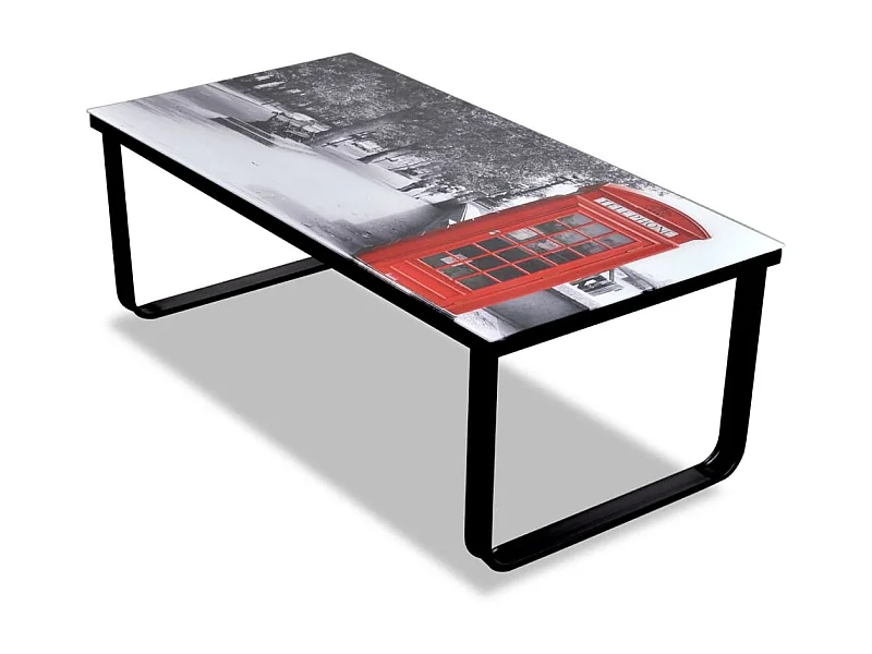 Table basse avec impression de cabine téléphonique Dessus verre OFR70474 BonneVie Meuble
