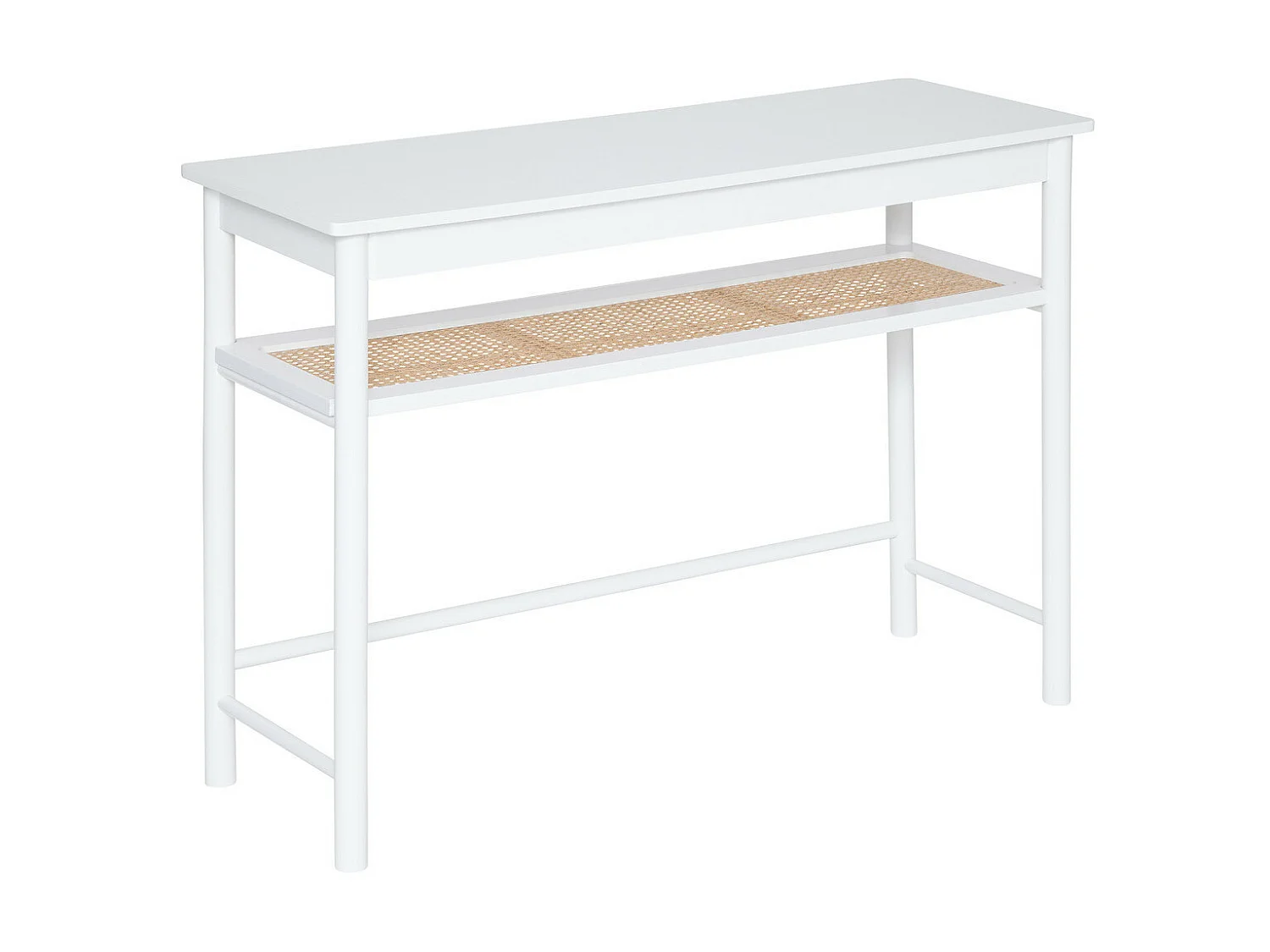Meuble Console 2 niveaux en Bois Blanc et Cannage en Rotin H 80 cm