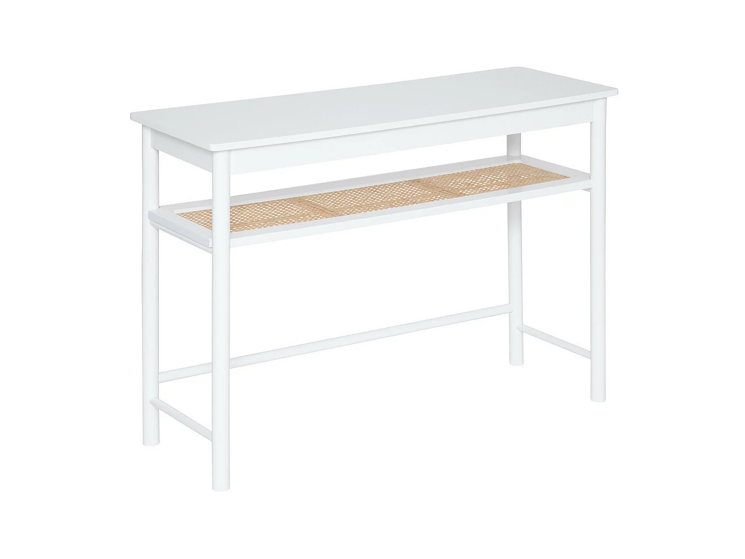 Meuble Console 2 niveaux en Bois Blanc et Cannage en Rotin H 80 cm