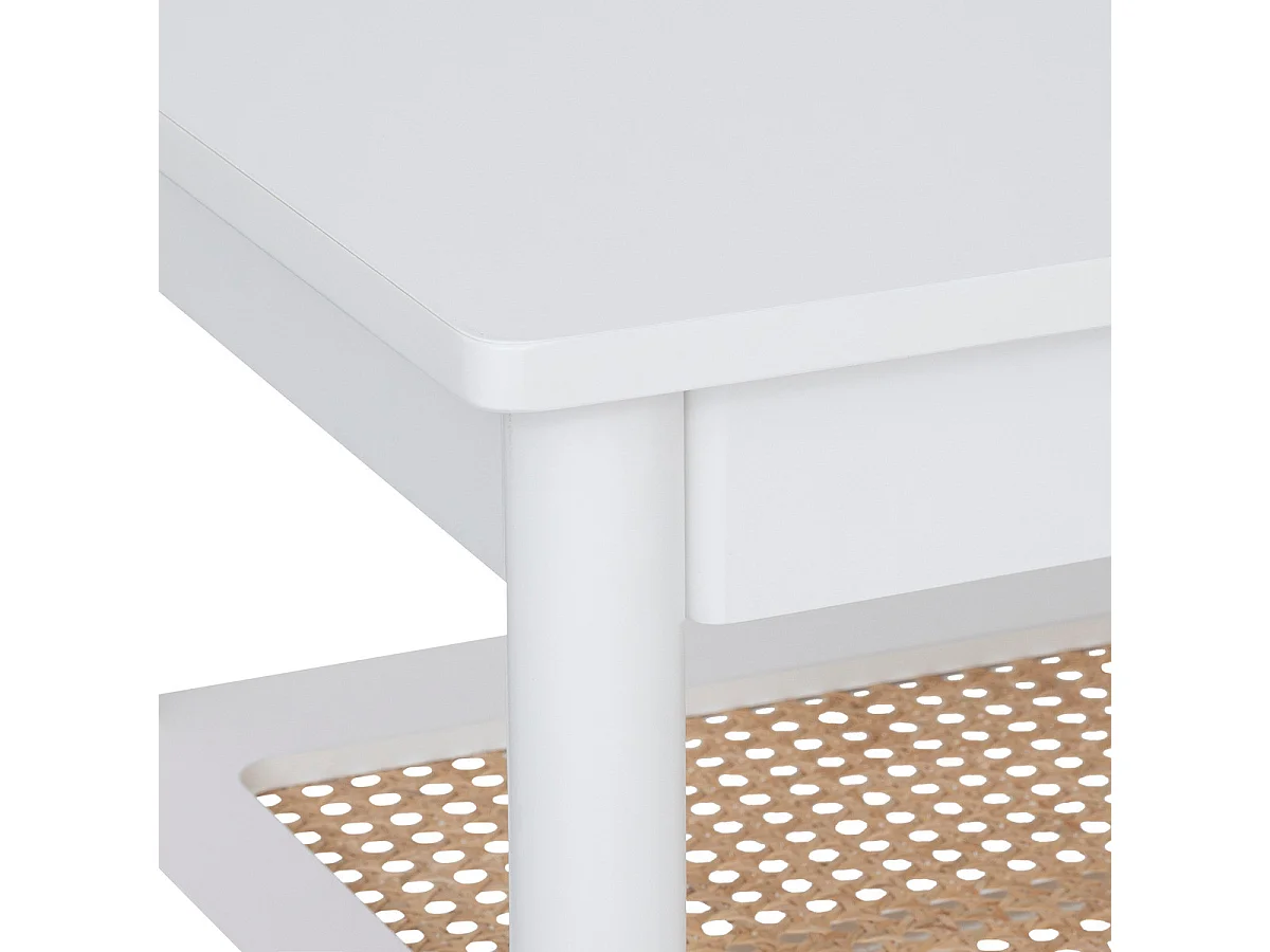 Meuble Console 2 niveaux en Bois Blanc et Cannage en Rotin H 80 cm