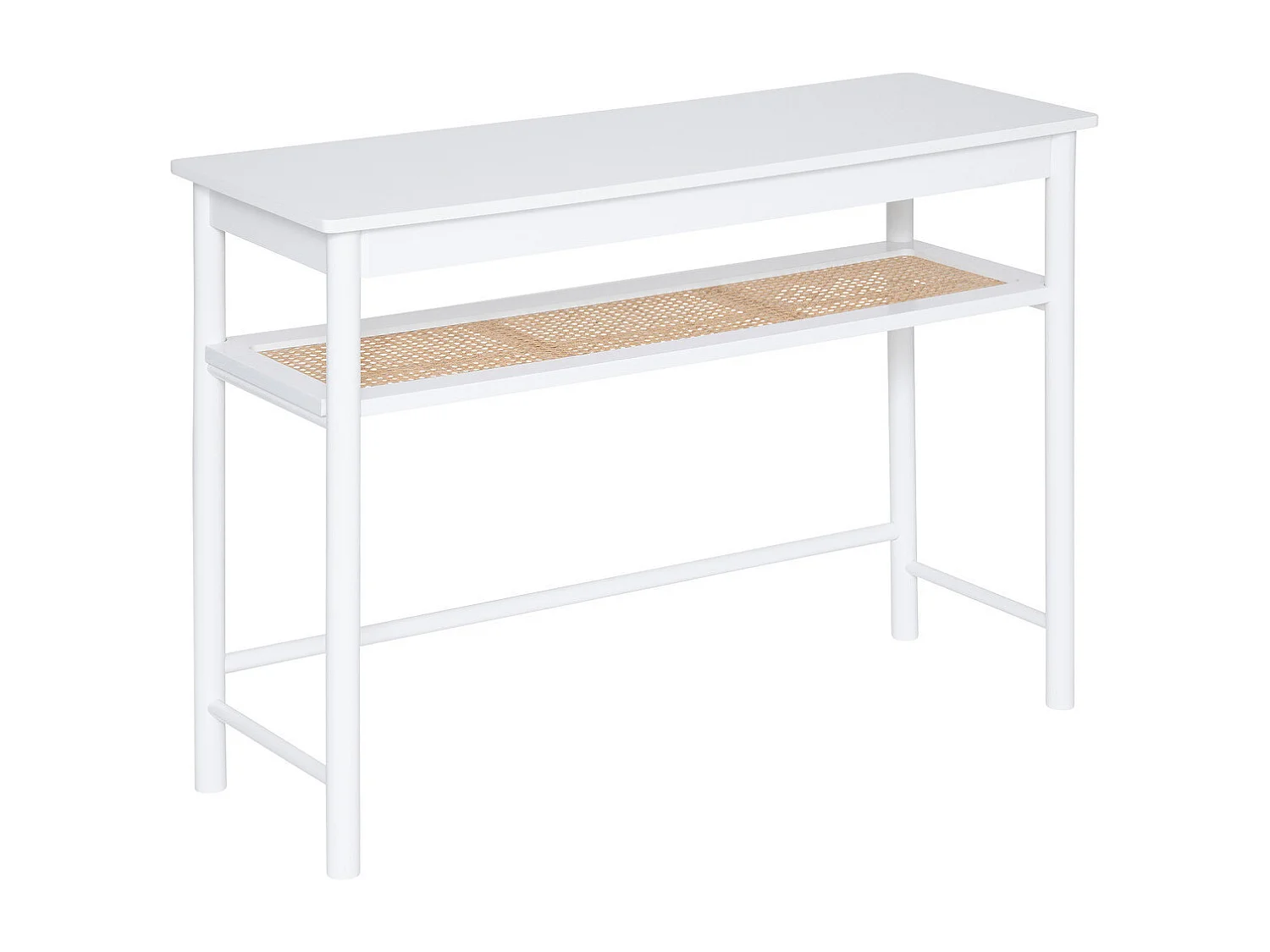 Meuble Console 2 niveaux en Bois Blanc et Cannage en Rotin H 80 cm