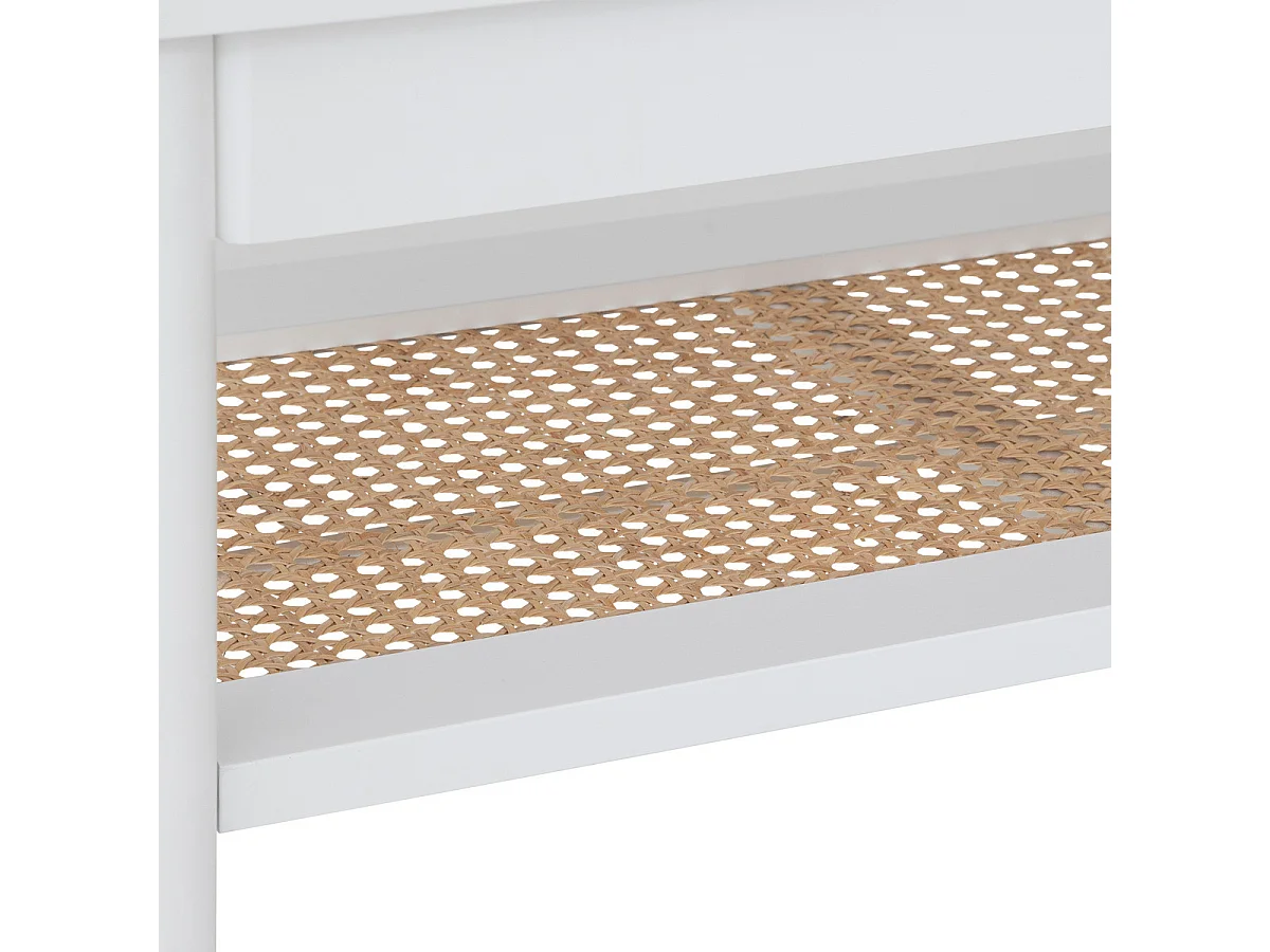 Meuble Console 2 niveaux en Bois Blanc et Cannage en Rotin H 80 cm