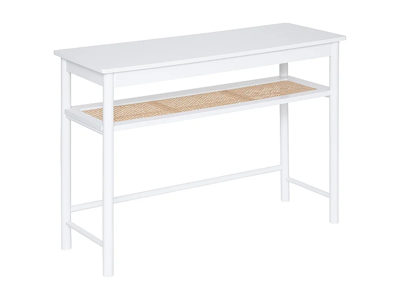 Meuble Console 2 niveaux en Bois Blanc et Cannage en Rotin H 80 cm