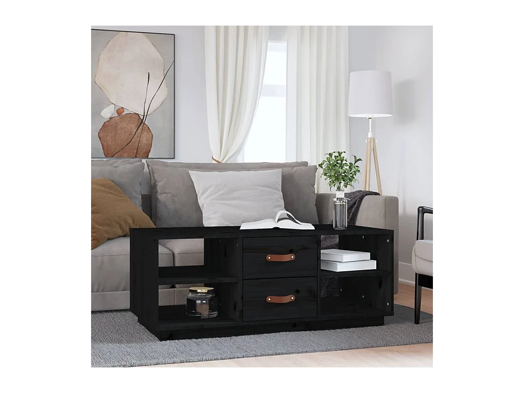 Table basse Noir 100x50x41 cm Bois massif de pin OFR23752 BonneVie Meuble