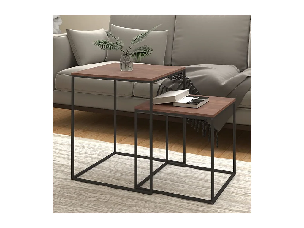 Ensemble de table basse 2 pcs Bois d'ingénierie et métal OFR31314 BonneVie Meuble