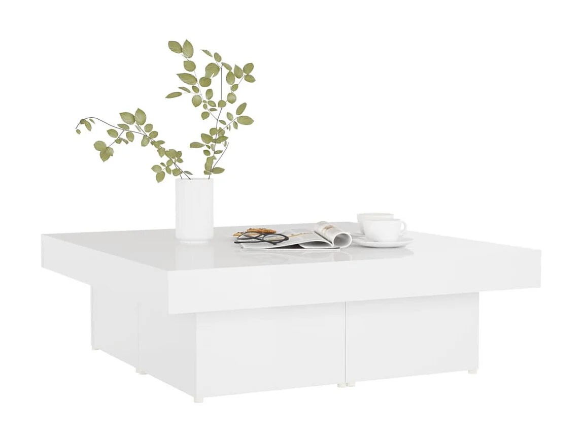 Mesa de centro madera contrachapada blanco brillante 90x90x28cm ES69375