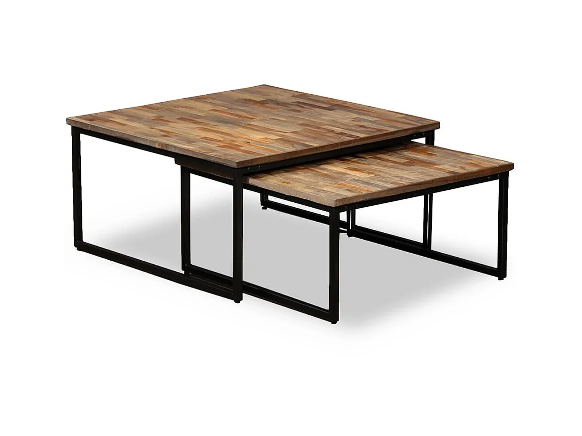 Table basse gigogne 2 pcs Teck massif de récupération OFR80838 BonneVie Meuble