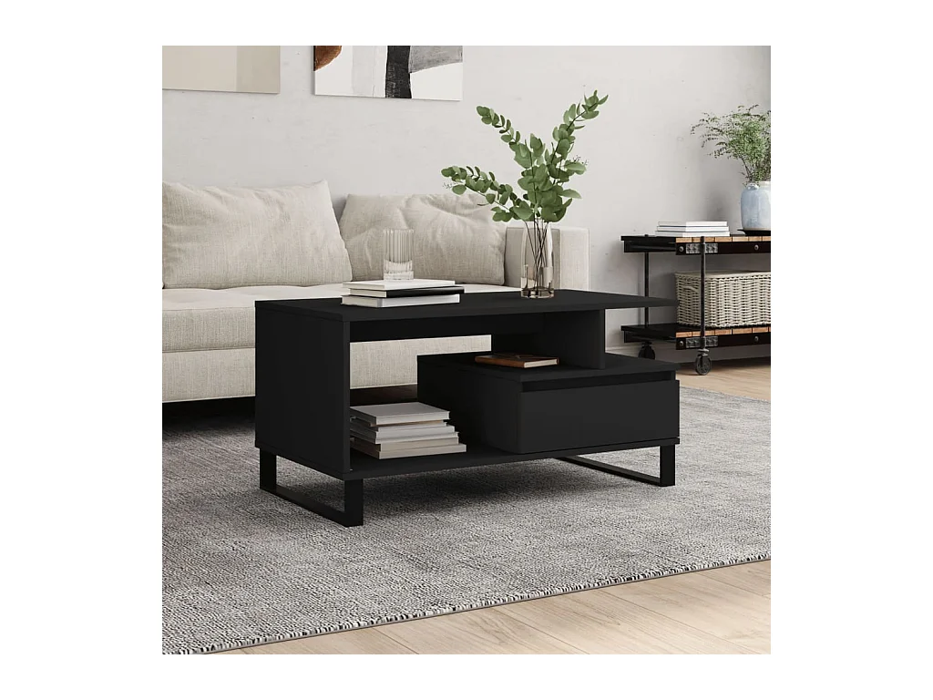 Table basse Noir 90x49x45 cm Bois d'ingénierie OFR98237 BonneVie Meuble