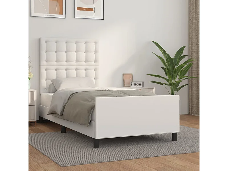 Cama - 80x200 cm c/ cabeceira couro artificial branco PT736929