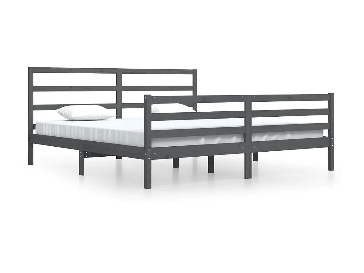Lit-200x200 cm Gris Bois de pin massif EGGB15104