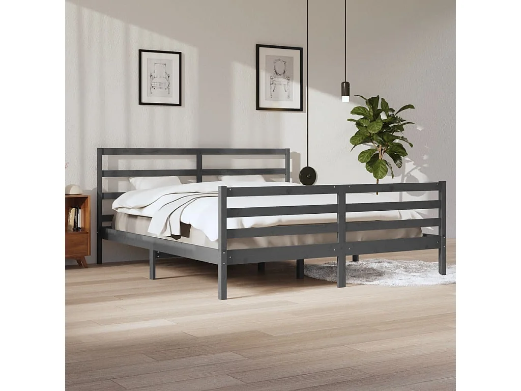 Lit-200x200 cm Gris Bois de pin massif EGGB15104