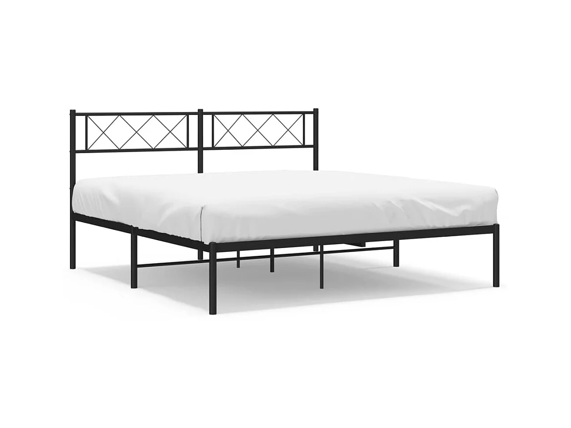 Lit-160x200 cm métal avec tête de lit noir EGGB80801