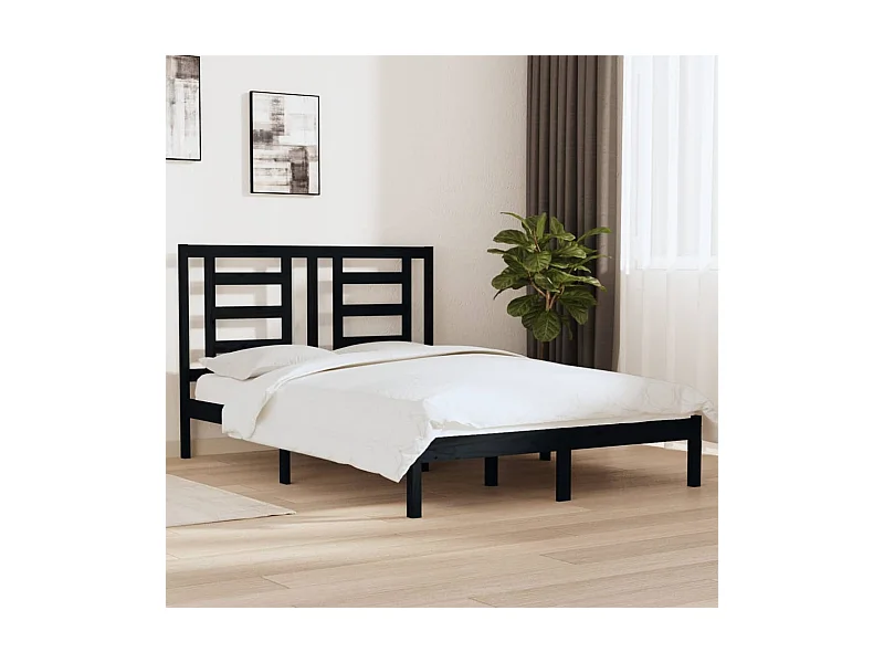 Lit-140x190 cm Noir Bois de pin massif EGGB12088