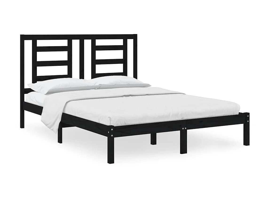 Lit-140x190 cm Noir Bois de pin massif EGGB12088