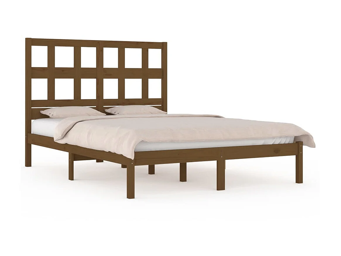 Lit-200x200 cm Marron miel Bois de pin massif EGGB40004
