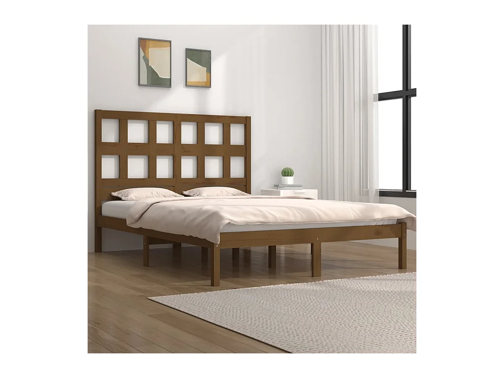 Lit-200x200 cm Marron miel Bois de pin massif EGGB40004