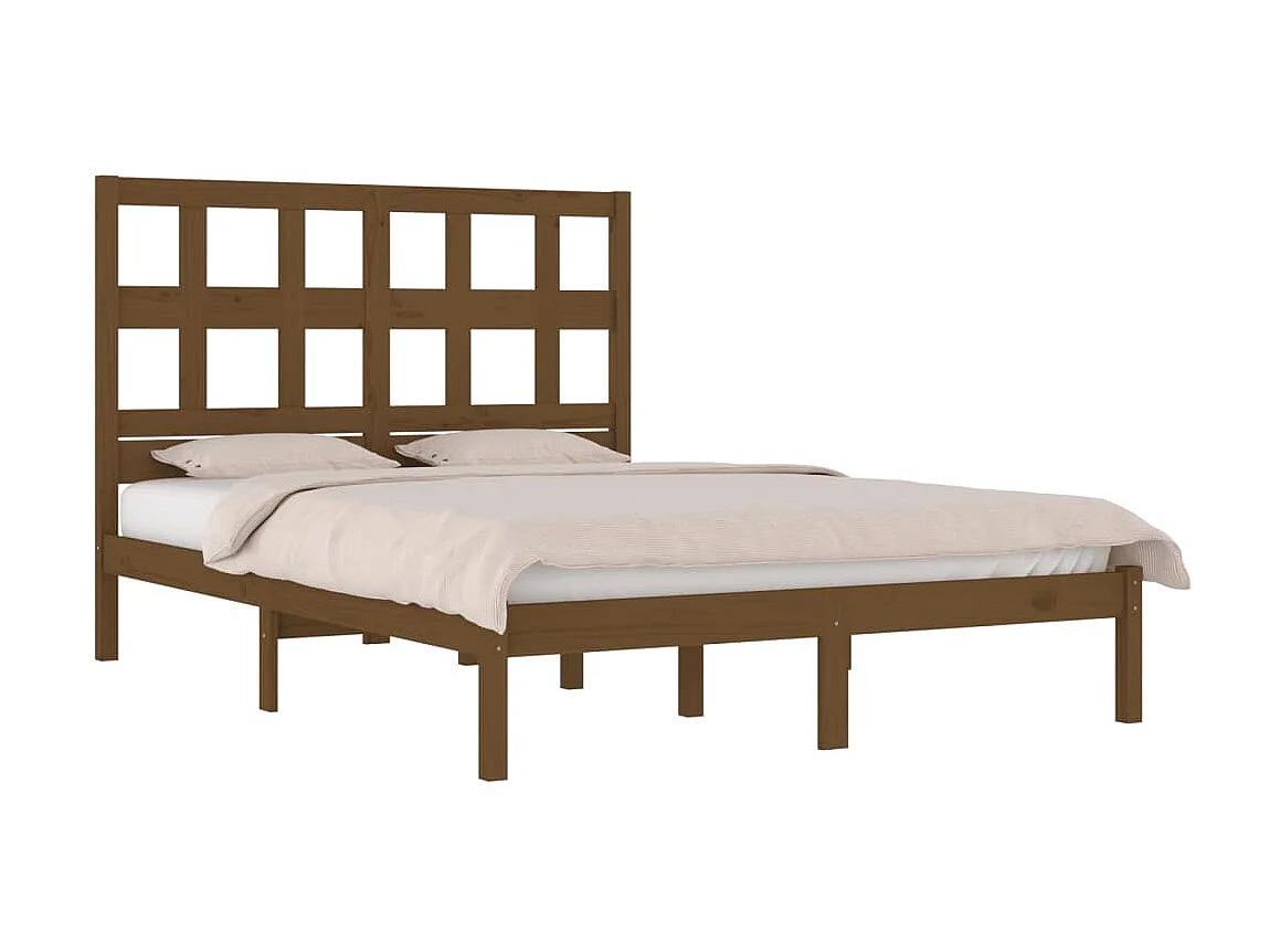 Lit-200x200 cm Marron miel Bois de pin massif EGGB40004