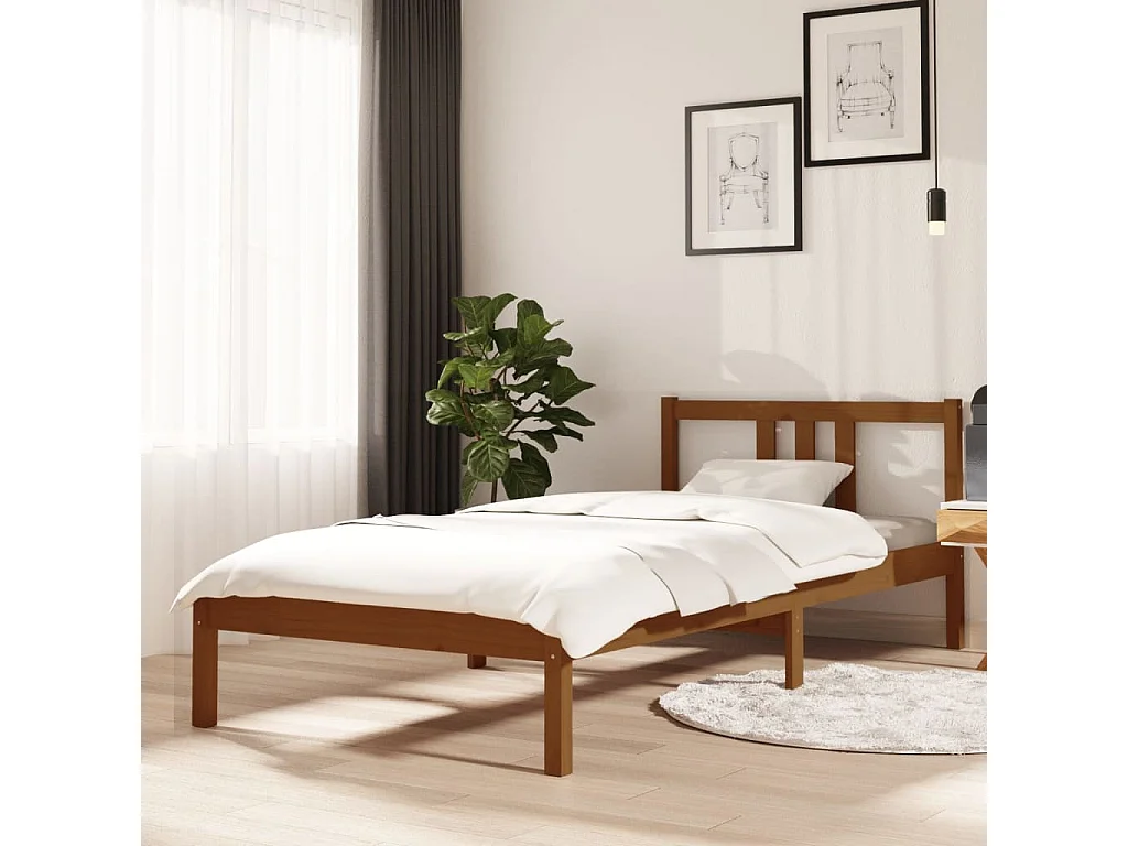 Lit-90x200 cm Marron miel Bois massif EGGB90258