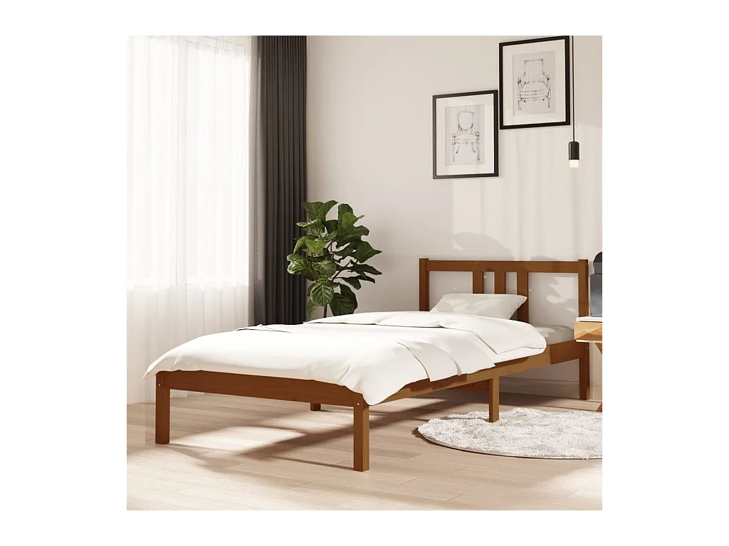 Lit-90x200 cm Marron miel Bois massif EGGB90258