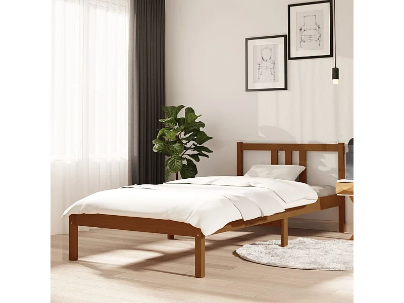 Lit-90x200 cm Marron miel Bois massif EGGB90258