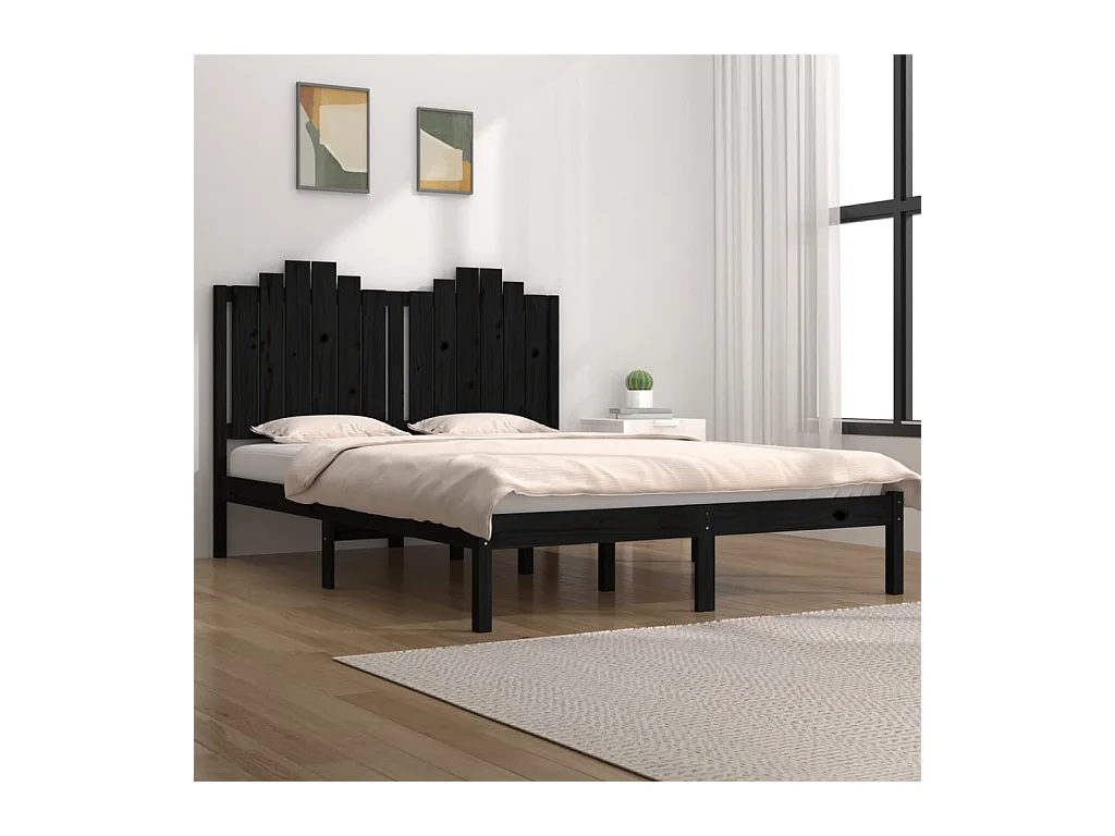 Lit-200x200 cm Noir Bois de pin massif EGGB67377