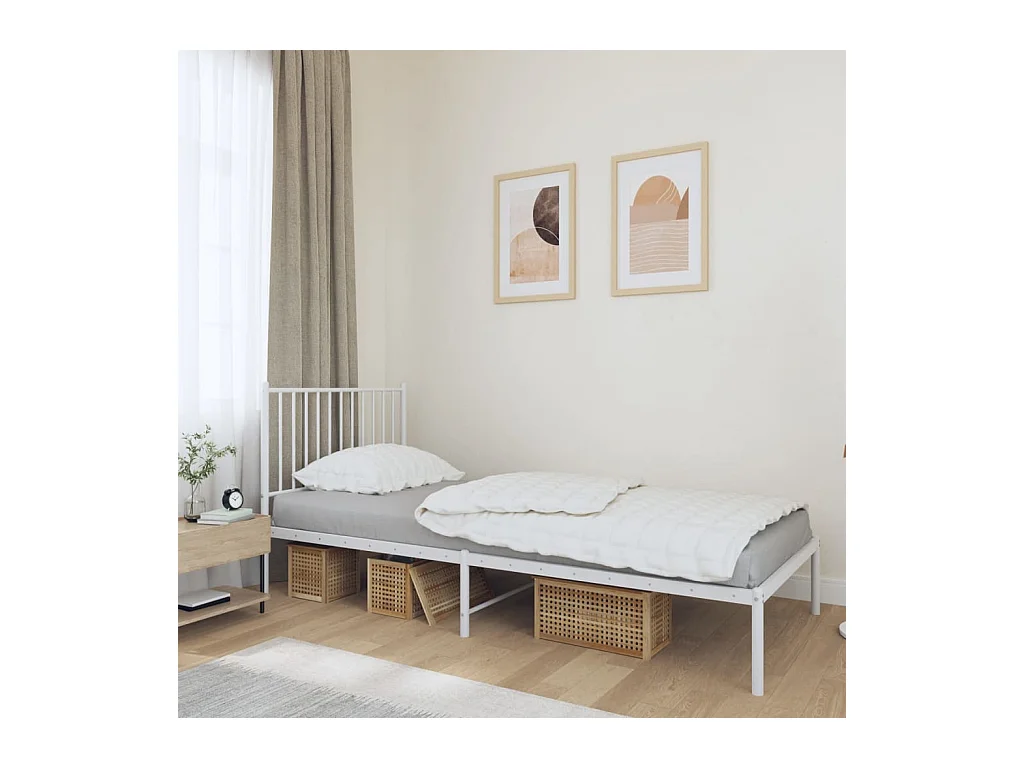 Lit-90x200 cm métal avec tête de lit blanc EGGB62596