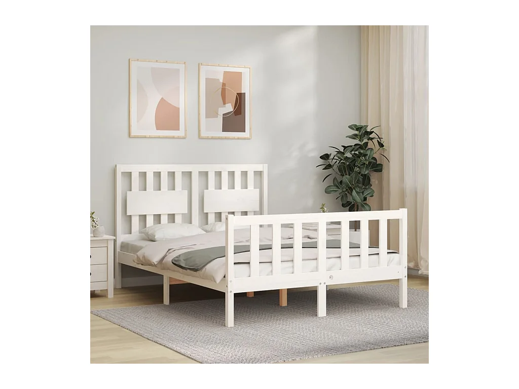 Lit-120x190 cm avec tête de lit blanc petit double bois massif EGGB72265