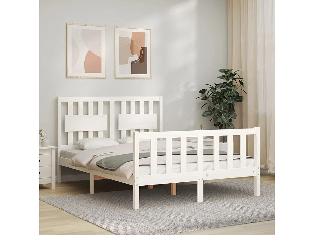 Lit-120x190 cm avec tête de lit blanc petit double bois massif EGGB72265