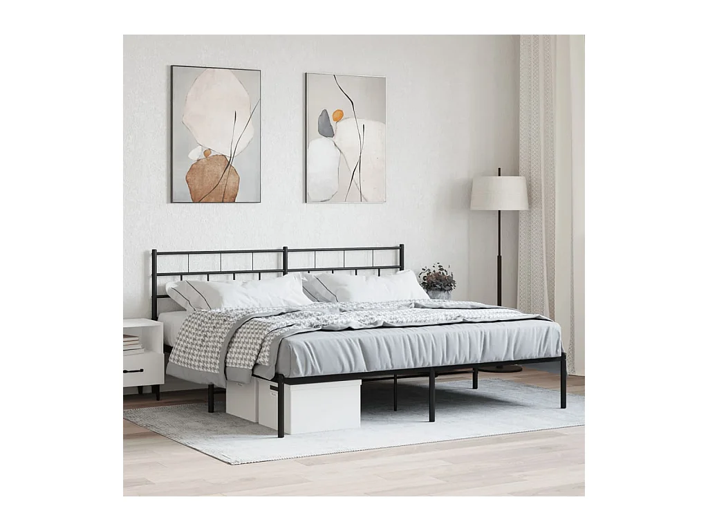 Lit-193x203 cm métal avec tête de lit noir EGGB68634