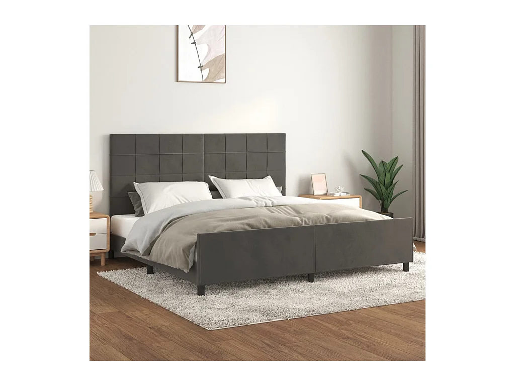 Lit-200x200 cm avec tête de lit Gris foncé Velours EGGB46617