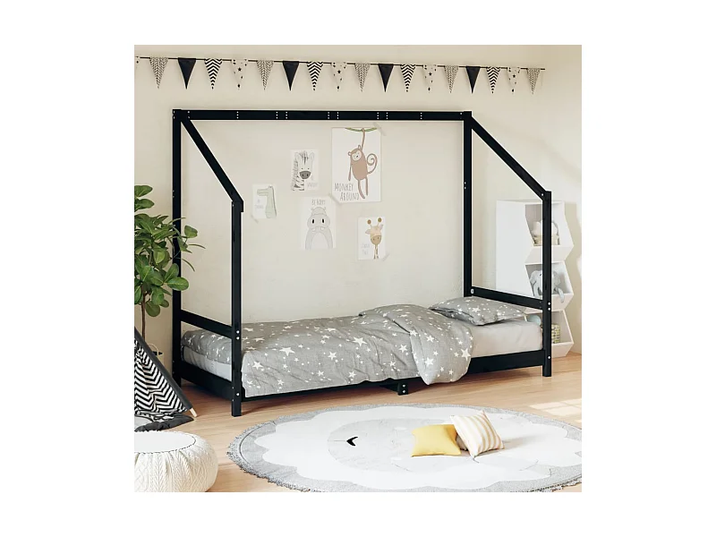 Cama 80x200 cm para niños madera de pino negro ES58017