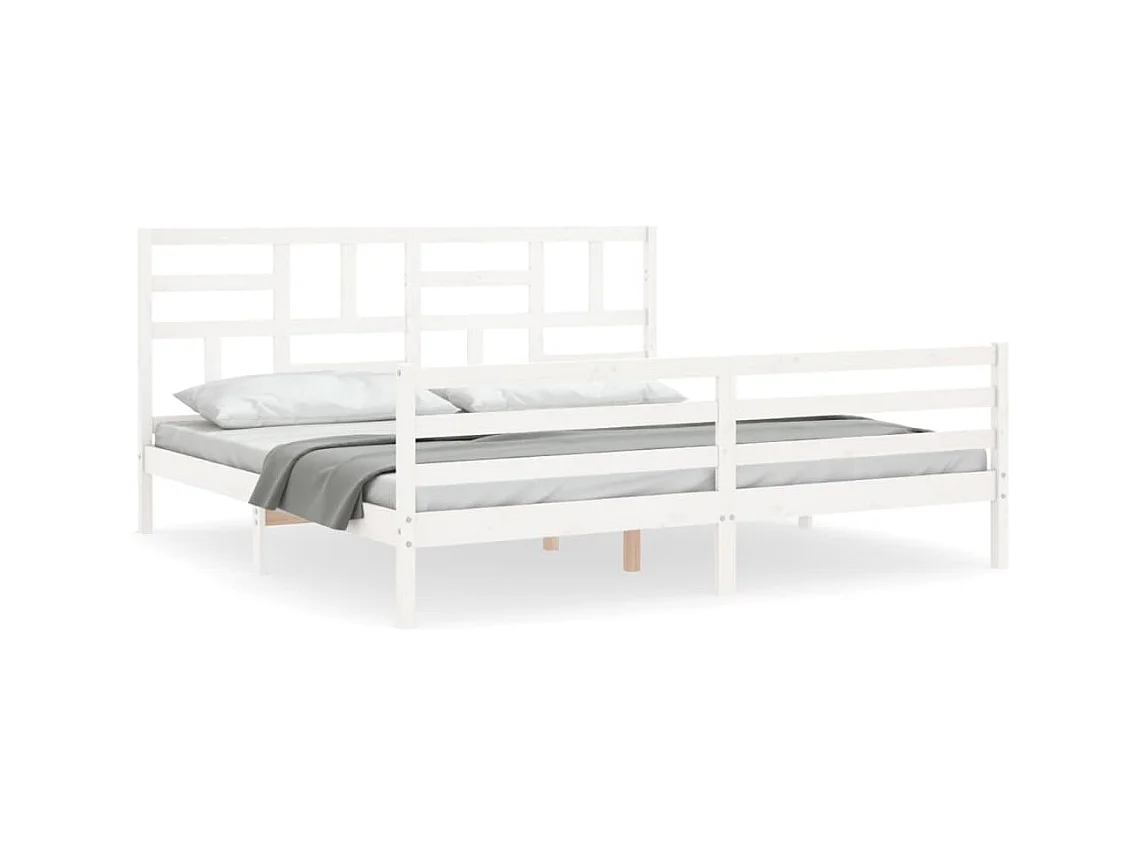 Cama Super King Size c/ cabeceira madeira branco PT472889