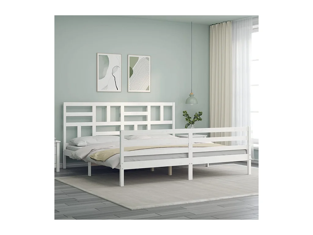 Cama Super King Size c/ cabeceira madeira branco PT472889