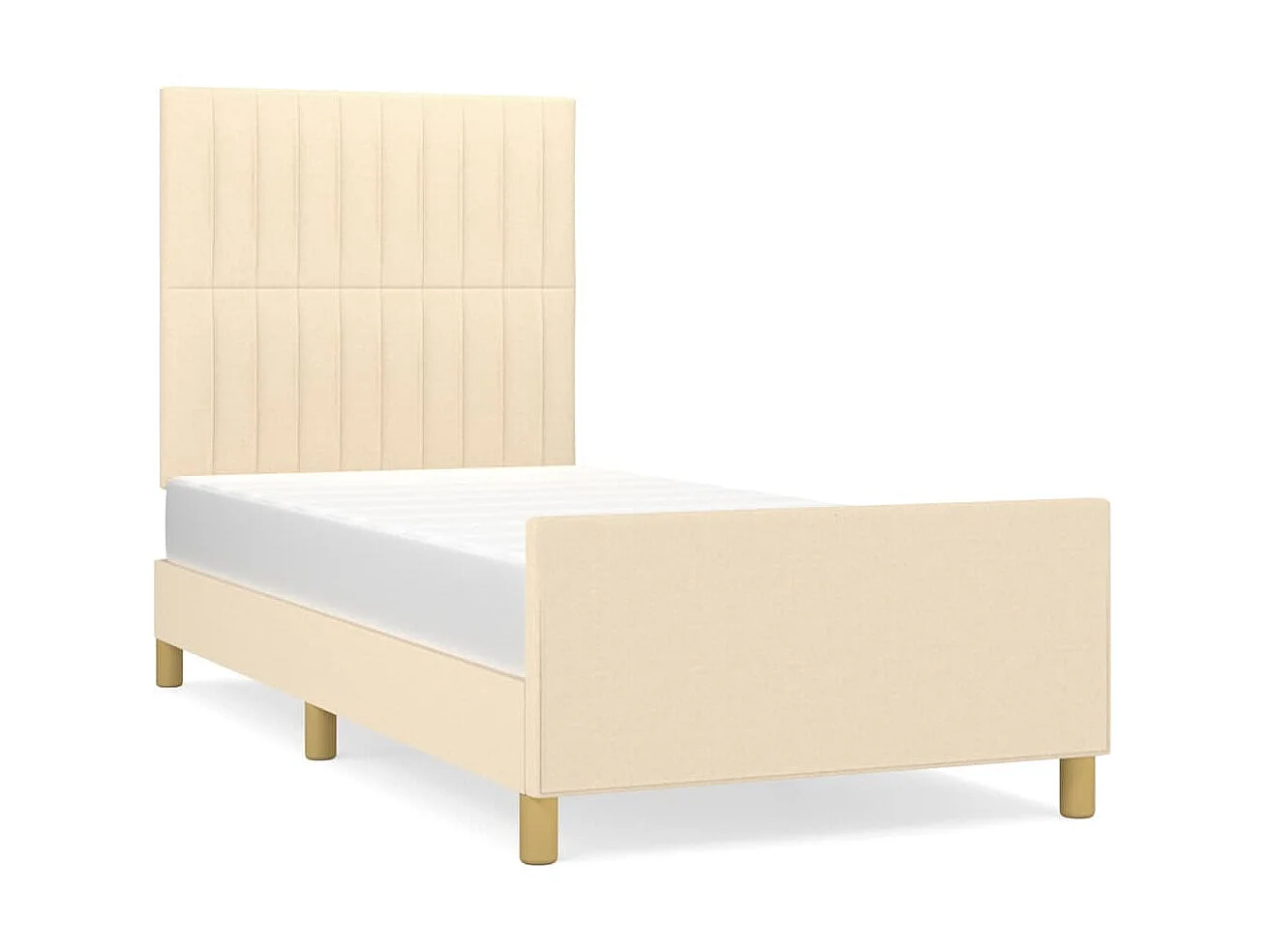 Cama c/ cabeceira tecido cor creme 90x200 cm PT486726