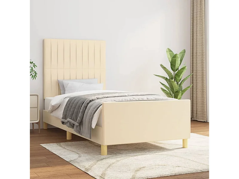 Cama c/ cabeceira tecido cor creme 90x200 cm PT486726