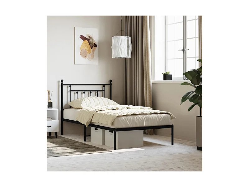 Lit-100x190 cm métal avec tête de lit noir EGGB86729