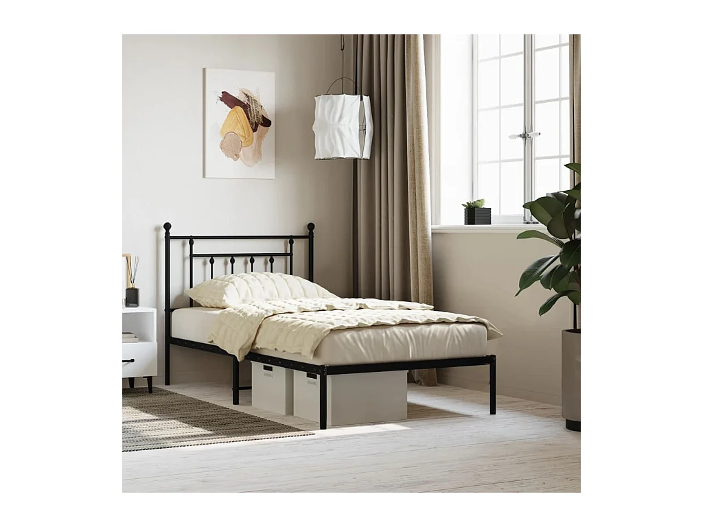 Cama 100x190 cm con cabecero metal negro ES23431