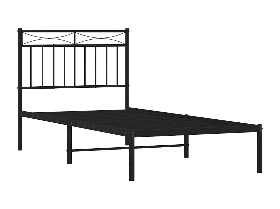 Lit-90x190 cm métal avec tête de lit noir EGGB30339