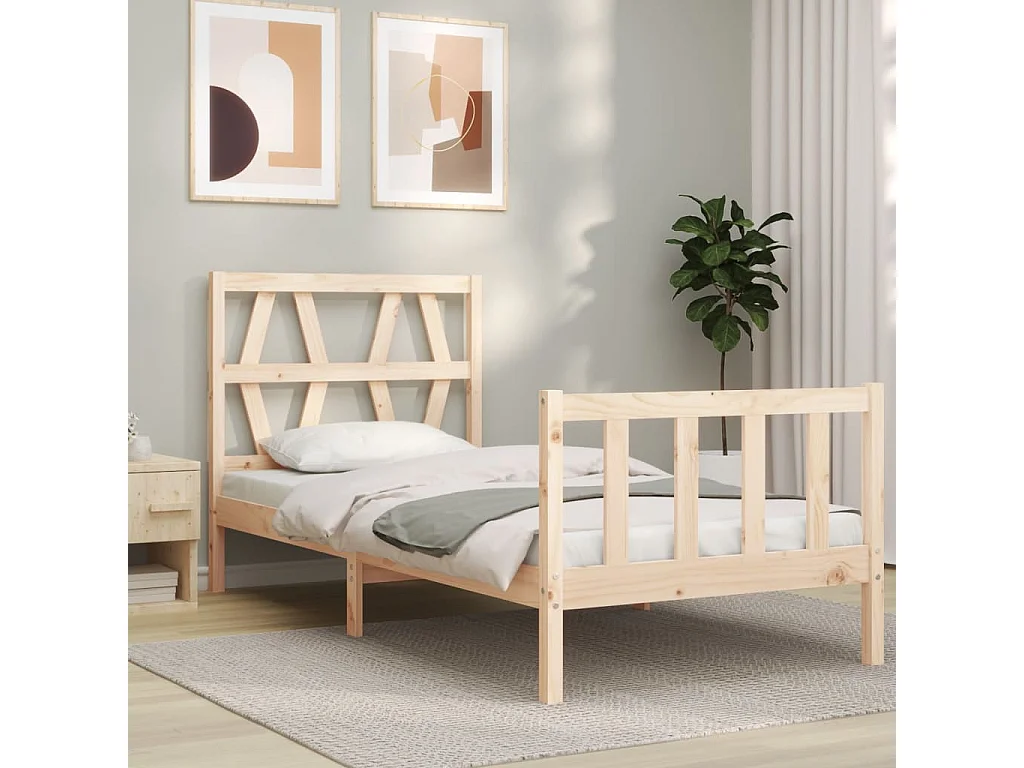 Lit-90x190 cm avec tête de lit simple bois massif EGGB40425