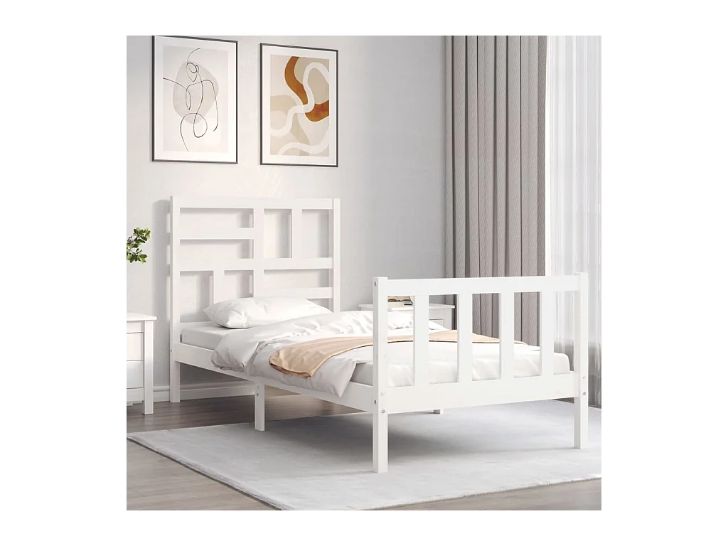 Cama 100x200 cm con cabecero madera maciza blanco ES76952