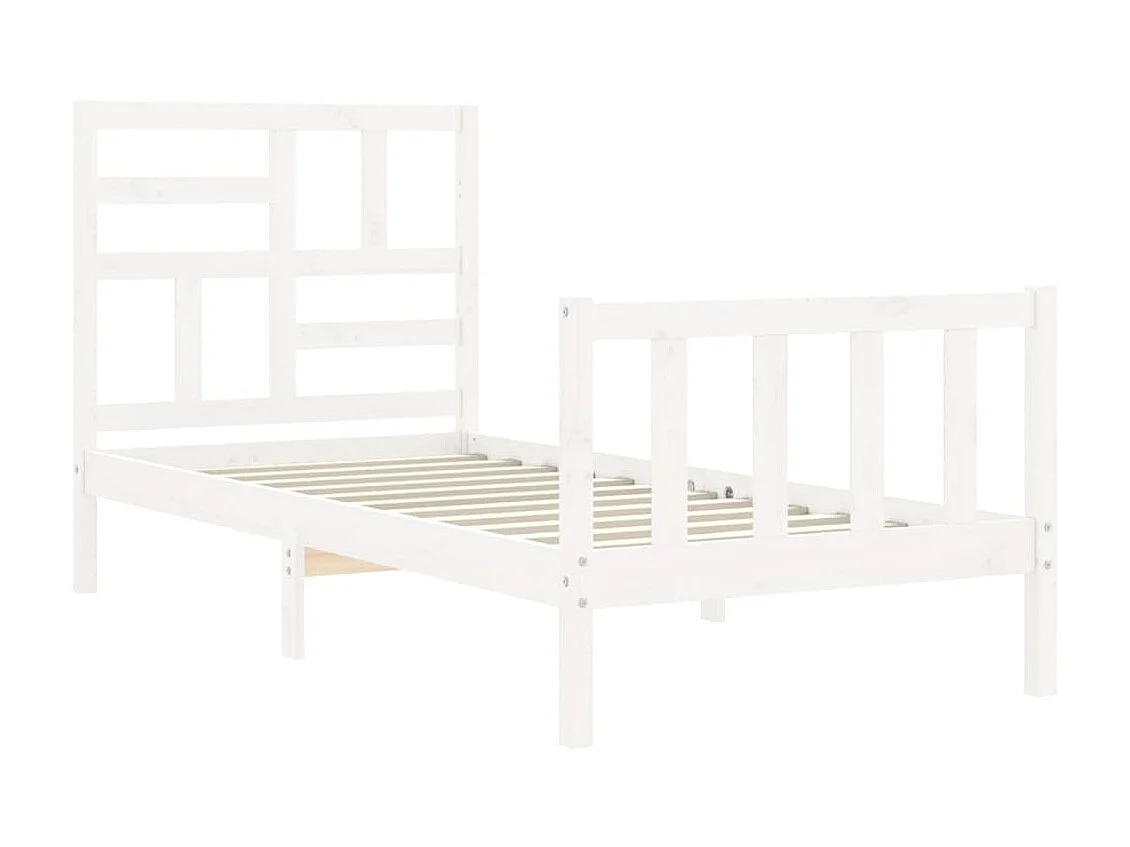 Cama com cabeceira 100x200cm madeira maciça branco PT430968