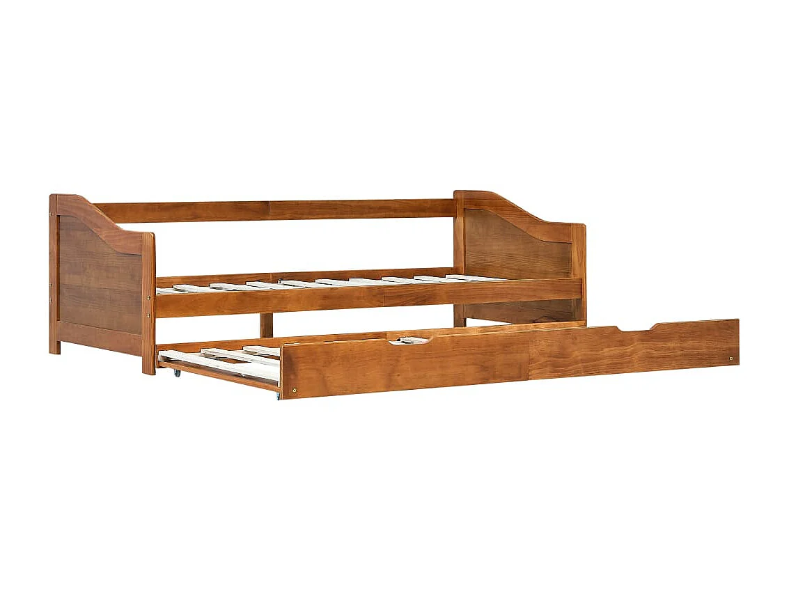 Cama de solteiro de puxar 90x200 cm madeira pinho castanho PT706631