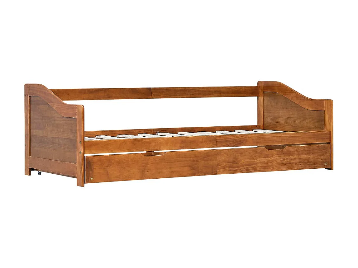 Cama de solteiro de puxar 90x200 cm madeira pinho castanho PT706631