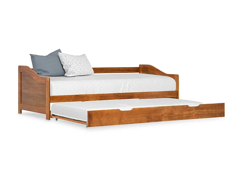 Cama de solteiro de puxar 90x200 cm madeira pinho castanho PT706631