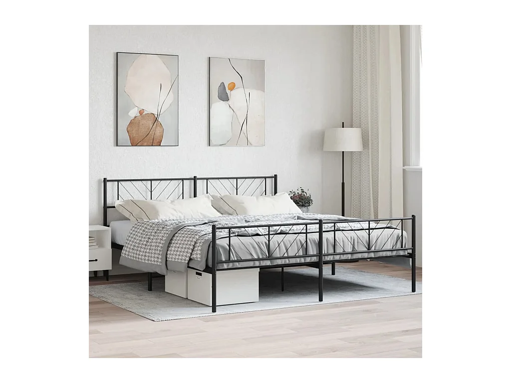 Lit-193x203 cm métal avec tête de lit/pied de lit noir EGGB55200