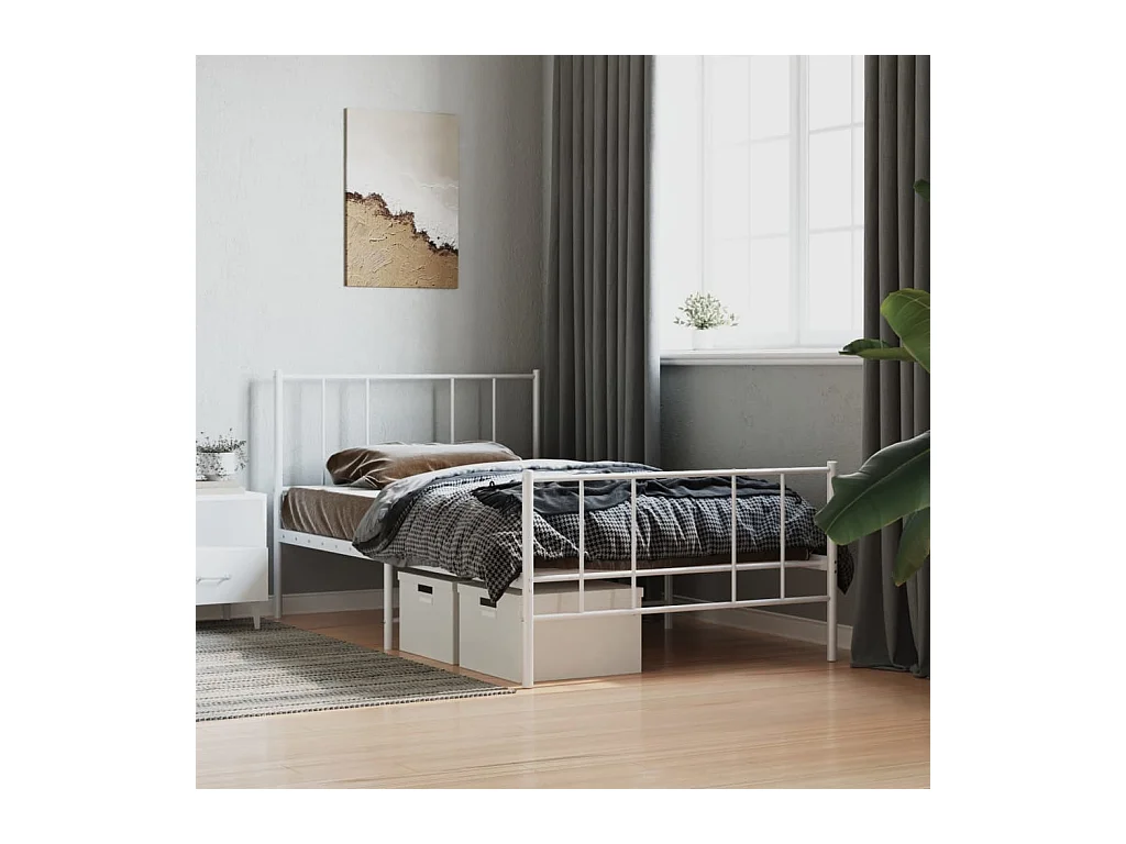 Lit-107x203 cm métal avec tête de lit/pied de lit blanc EGGB56918
