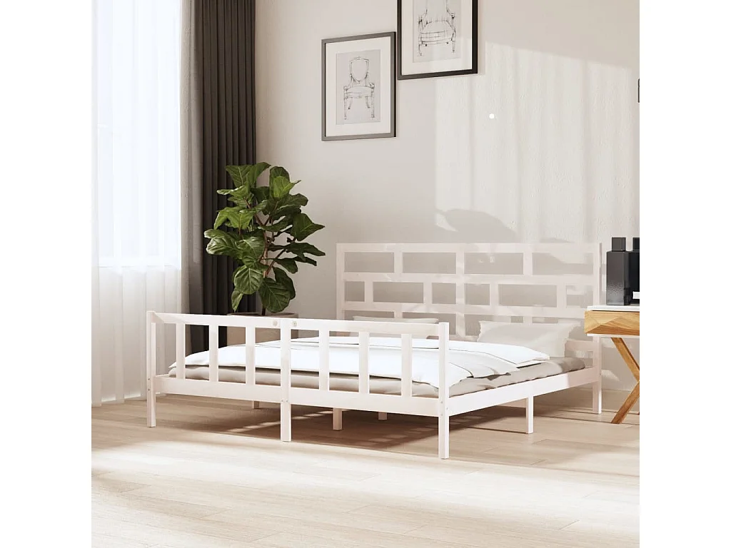 Lit-180x200 cm Blanc Bois de pin massif Super King EGGB35435